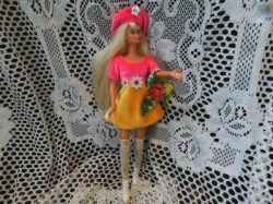 LONG PLATINUM BLONDE HAIR BARBIE DOLL WITH FIFTH AVENUE DRESS, LACE STOCKINGS, BOOTS